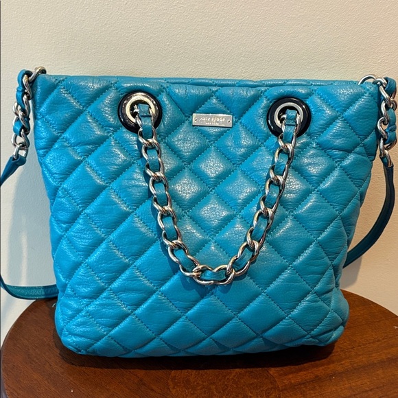 kate spade Handbags - Kate Spade  satchel Crossbody bag Quilted leather Turquoise braided Chain Strap
